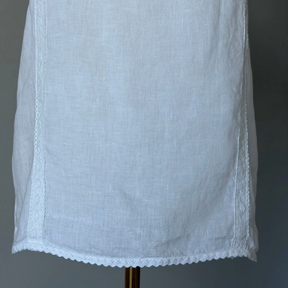 Chic Laura Bianchi White Linen Back Buttons Lace Trim Short Sleeve Women's Top-S - Picture 5 of 15